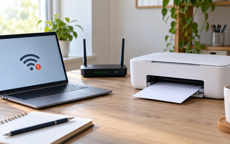 Ev ofisinde kablosuz yazıcı ile modem bağlantısının kontrolü