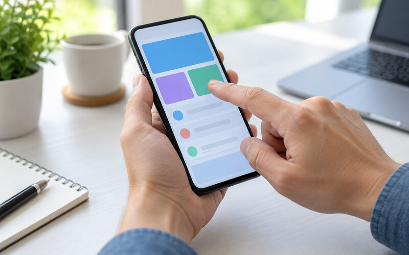 Dokunmatik ekran tepkisini kontrol eden telefon kullanıcısı