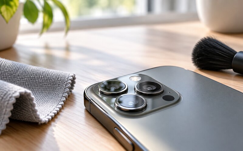 Lensleri temizlenen akıllı telefon kamerası
