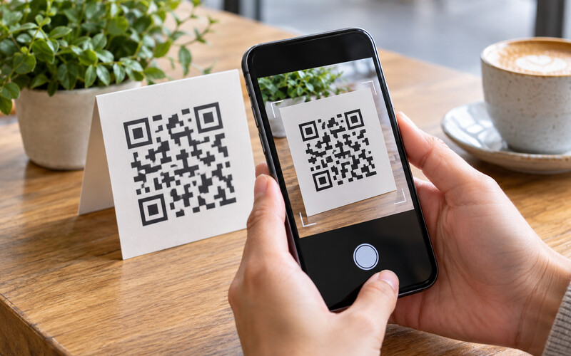 Telefon kamerasıyla QR kod taramaya çalışan kullanıcı