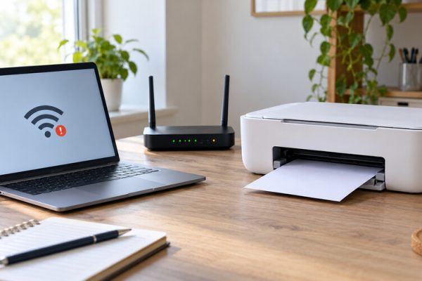 Ev ofisinde kablosuz yazıcı ile modem bağlantısının kontrolü
