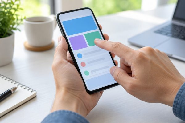 Dokunmatik ekran tepkisini kontrol eden telefon kullanıcısı