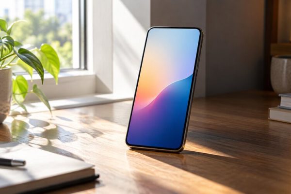 Farklı ışık koşullarında parlaklığı değişen markasız akıllı telefon ekranı