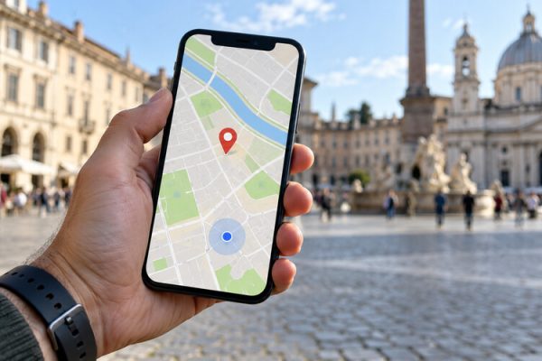 Harita ve konum işaretleri gösteren akıllı telefon